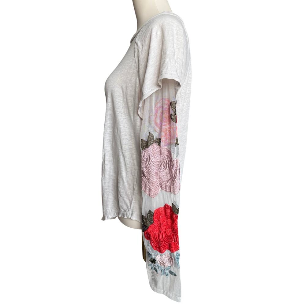 Free People Embroidered Mesh Sleeve Tee Boho Romantic Floral Top Size Medium - Picture 6 of 14
